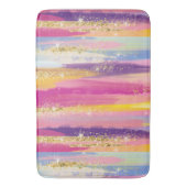 レインボーカラフルストライプ金ゴールドフェイクグリッター バスマット (正面縦)