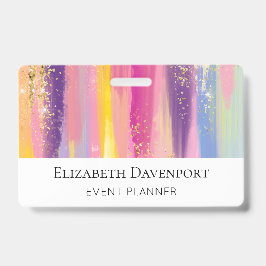 レインボーカラフルストライプ金ゴールドフェイクグリッター バッジ