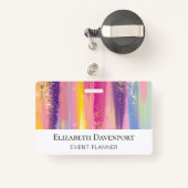 レインボーカラフルストライプ金ゴールドフェイクグリッター バッジ (裏面リトラクタブル付き)