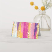 レインボーカラフルストライプ金ゴールドフェイクグリッター プレイスカード (裏面)