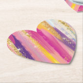 レインボーカラフルストライプ金ゴールドフェイクグリッター ペーパーコースター (アングル)