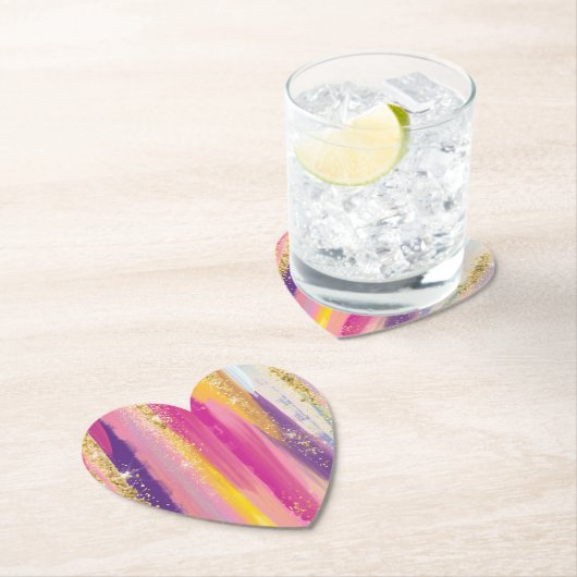 レインボーカラフルストライプ金ゴールドフェイクグリッター ペーパーコースター (インサイチュ)