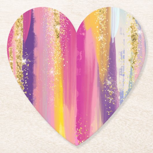 レインボーカラフルストライプ金ゴールドフェイクグリッター ペーパーコースター (正面)