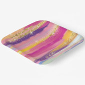 レインボーカラフルストライプ金ゴールドフェイクグリッター ペーパープレート (傾斜あり)