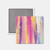 レインボーカラフルストライプ金ゴールドフェイクグリッター マグネット (正面/裏面)