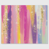 レインボーカラフルストライプ金ゴールドフェイクグリッター ラッピングペーパー (フラット)