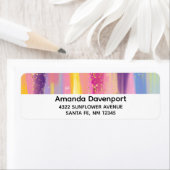 レインボーカラフルストライプ金ゴールドフェイクグリッター ラベル (インサイチュ)