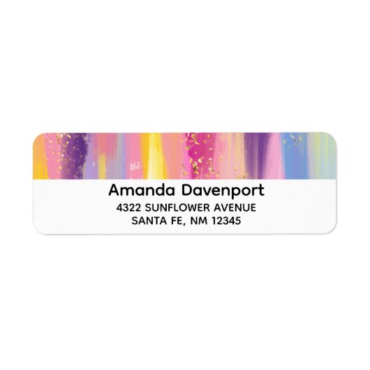 レインボーカラフルストライプ金ゴールドフェイクグリッター ラベル (正面)