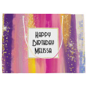 レインボーカラフルストライプ金ゴールドフェイクグリッター ラージペーパーバッグ (裏面)