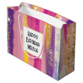 レインボーカラフルストライプ金ゴールドフェイクグリッター ラージペーパーバッグ (裏面アングル)