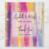 レインボーカラフルストライプ金ゴールドフェイクグリッター ワインラベル (シングルラベル)