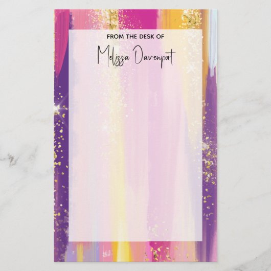 レインボーカラフルストライプ金ゴールドフェイクグリッター 便箋 (正面)