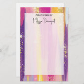 レインボーカラフルストライプ金ゴールドフェイクグリッター 便箋 (正面/裏面)