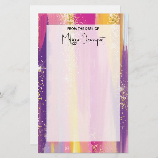 レインボーカラフルストライプ金ゴールドフェイクグリッター 便箋 (正面/裏面)