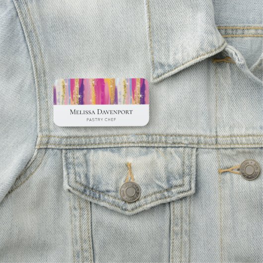 レインボーカラフルストライプ金ゴールドフェイクグリッター 名札 (インサイチュ)