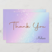 レインボーカラフルスパークルグリッターパーソナライズ サンキューカード (正面/裏面)