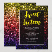 レインボーカラフルスパークSweet 16スクリプエレガントト 招待状 (正面/裏面)