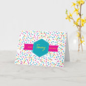 レインボーカラフルスプリンクルスバースデーパーティー カード (黄色い花)