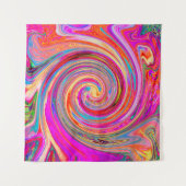 レインボーカラフルスワールレトロ抽象デザイン タペストリー (正面)