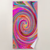 レインボーカラフルスワールレトロ抽象デザイン ビーチタオル (正面)