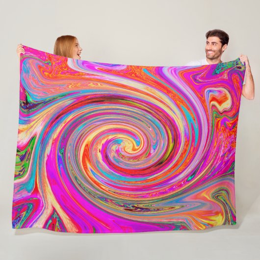 レインボーカラフルスワールレトロ抽象デザイン フリースブランケット (インサイチュ)