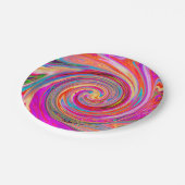 レインボーカラフルスワールレトロ抽象デザイン ペーパープレート (アングル)