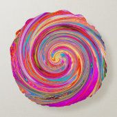 レインボーカラフルスワールレトロ抽象デザイン ラウンドクッション (裏面)