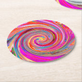 レインボーカラフルスワールレトロ抽象デザイン ラウンドペーパーコースター (アングル)