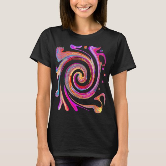 レインボーカラフルスワールレトロ抽象芸術Groovy Design Tシャツ (正面)