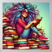 レインボーカラフルズ読・ブックス・ガール・ウォール・ポスター ポスター (正面)