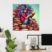 レインボーカラフルズ読・ブックス・ガール・ウォール・ポスター ポスター (ホームオフィス)