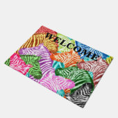 レインボーカラフルゼブラウェルカム ドアマット (アングル)