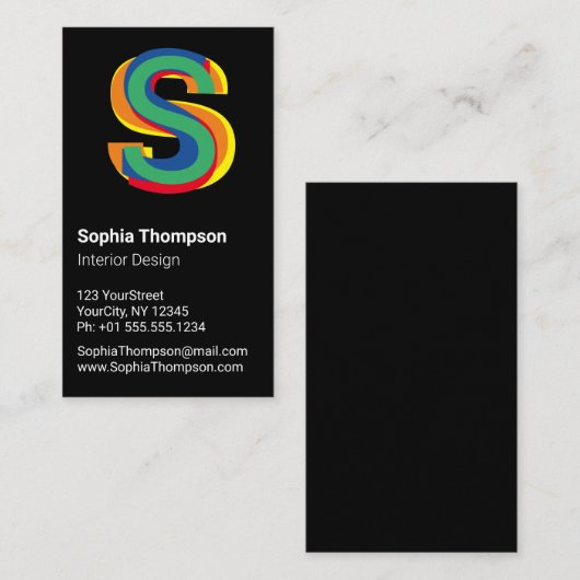 レインボーカラフルタイポグラフィはっきりしたモノグラム文字 名刺 (正面/裏面)