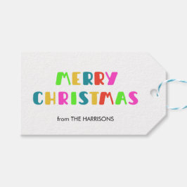 レインボーカラフルタイポグラフィメリークリスマス ギフトタグ