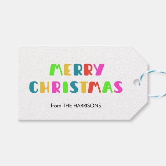 レインボーカラフルタイポグラフィメリークリスマス ギフトタグ (正面(横))