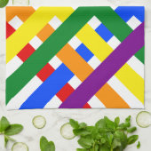 レインボーカラフルダイアゴナルクライスクロスストライプズ キッチンタオル (折り畳み)