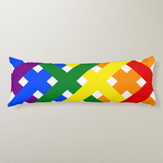 レインボーカラフルダイアゴナルクライスクロスストライプズ ボディピロー (正面)