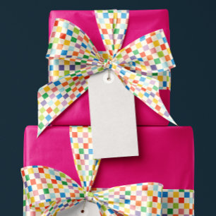 レインボーカラフルチェッカーボードパターン サテンリボン