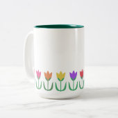 レインボーカラフルチューリップ、春の花 ツートーンマグカップ (正面左)