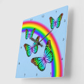 レインボーカラフルチョウ スクエア壁時計 (傾斜)