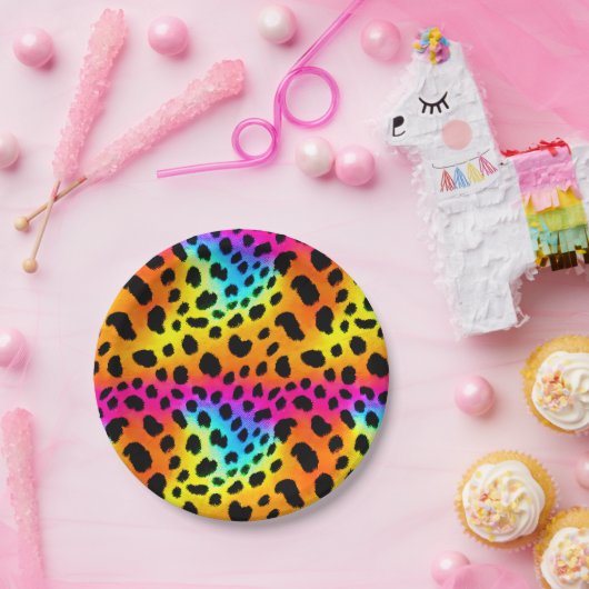 レインボーカラフルチータのシームレスパターン ペーパープレート (パーティー)