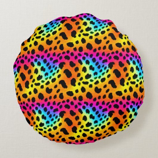 レインボーカラフルチータのシームレスパターン ラウンドクッション (裏面)