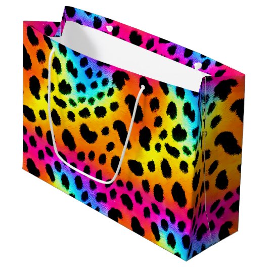 レインボーカラフルチータのシームレスパターン ラージペーパーバッグ (正面アングル)