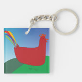 レインボーカラフルテールを丘に着けた赤いオンドリ キーホルダー (裏面)