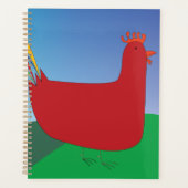 レインボーカラフルテールを丘に着けた赤いオンドリ プランナー手帳 (正面)