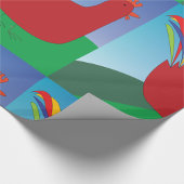 レインボーカラフルテールを丘に着けた赤いオンドリ ラッピングペーパー