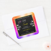 レインボーカラフルデコールジュエリーのロゴラベルとブラック スクエアシール (封筒)