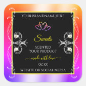 レインボーカラフルデコールジュエリー黒製品ラベル スクエアシール (正面)