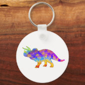 レインボーカラフルトリケラトプスかわいい恐竜アート キーホルダー (正面)