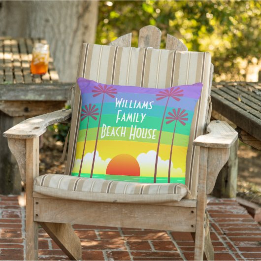 レインボーカラフルトロピカルサンセットビーチハウスデコ アウトドアクッション (椅子)